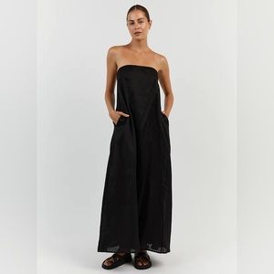 Dissh Karney Black Linen Strapless Dress